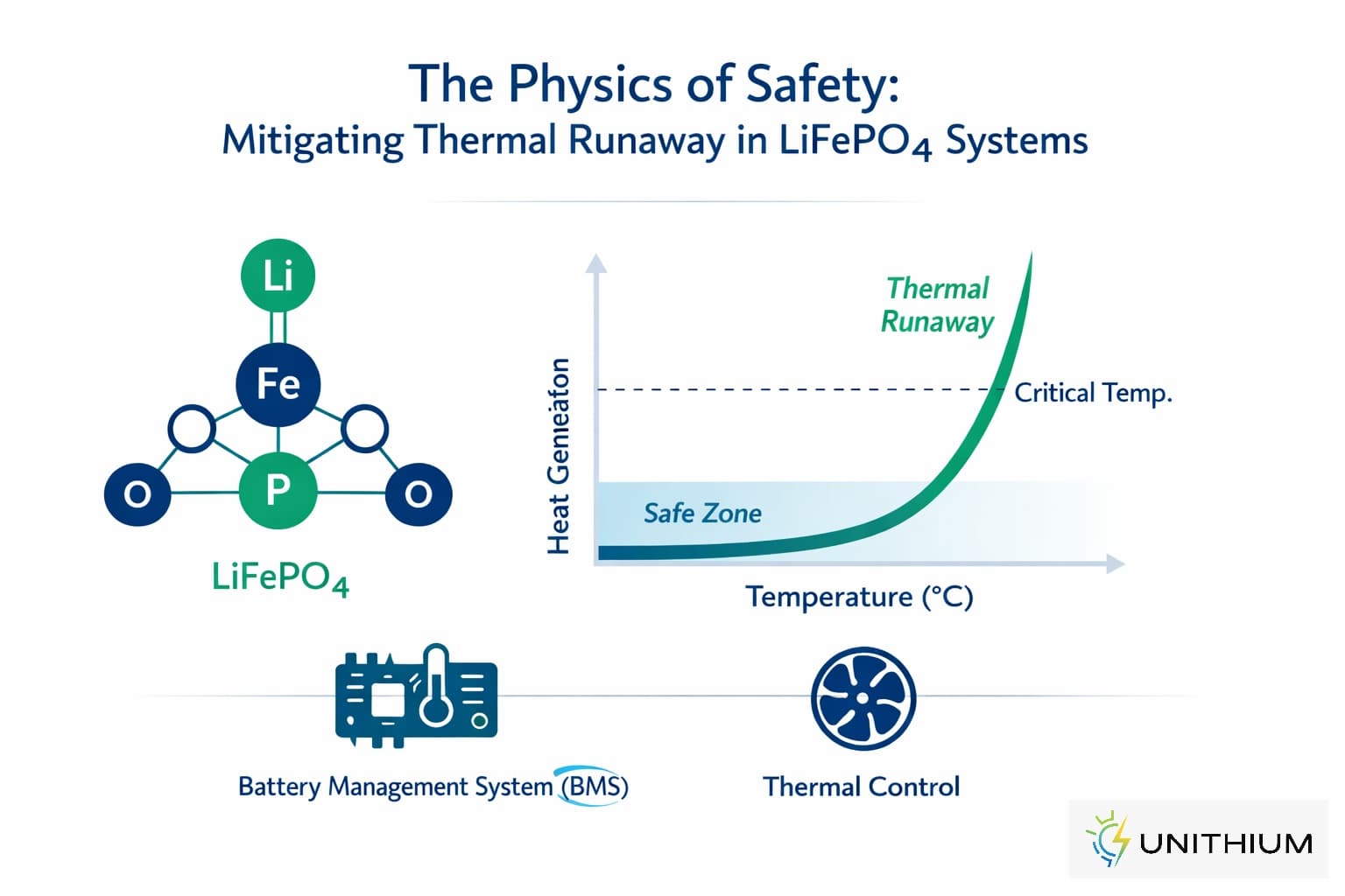 Chemical structure of Lithium Iron Phosphate and thermal analysis graph
