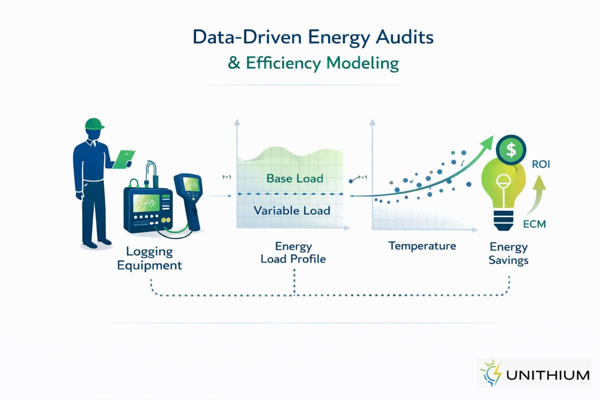 Engineer performing an energy load profile analysis using specialized logging equipment